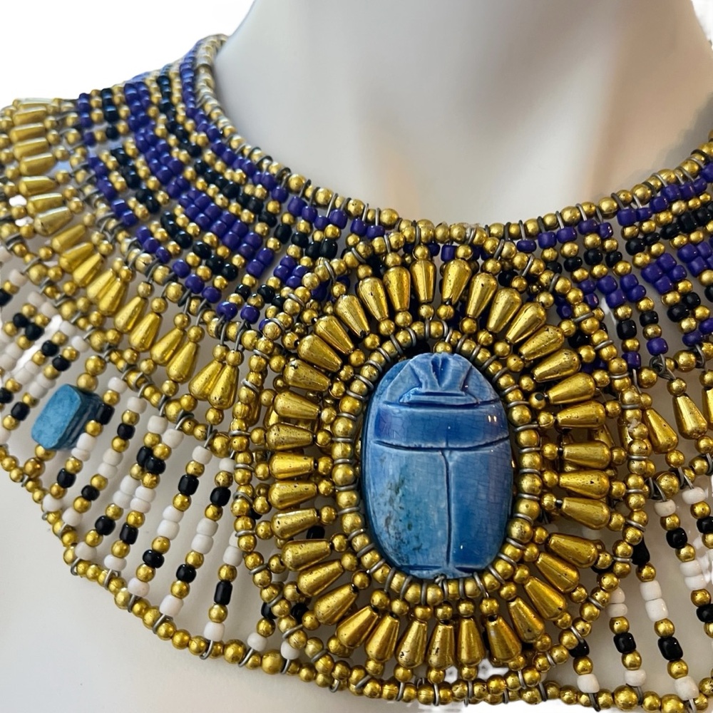 Ancient Egyptian Revival Beaded Scarab Collar
Necklace Handmade Statement Piece - Picture 6 of 13
